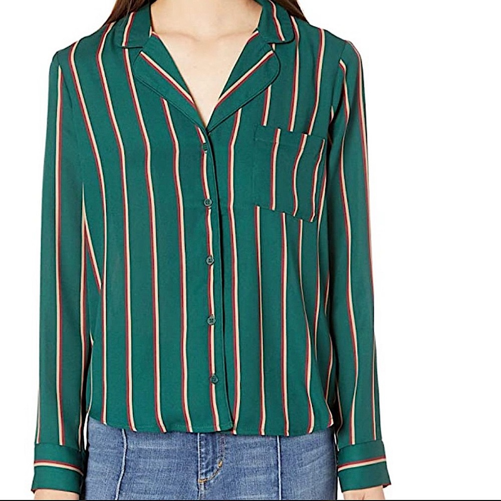 Jack by BB Dakota Green Pinstripe Blouse